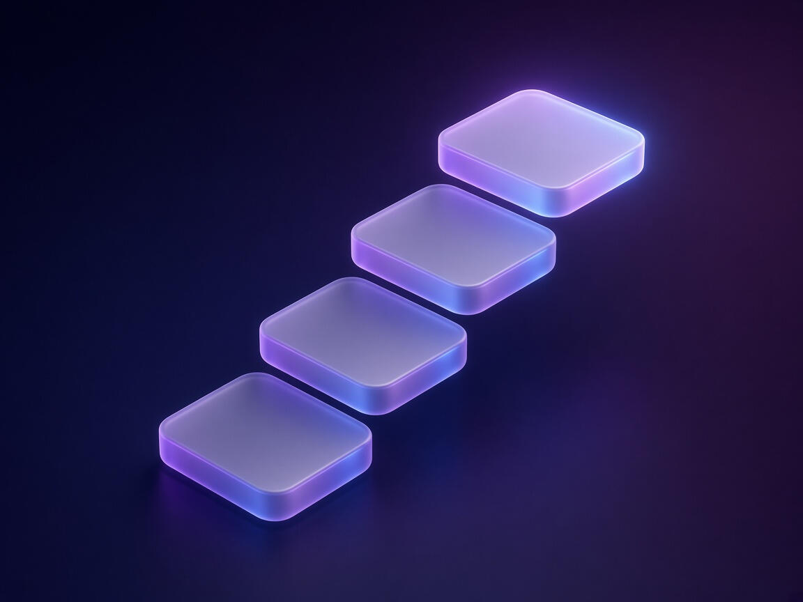 Four glass tiles rising in steps, the top one glowing
